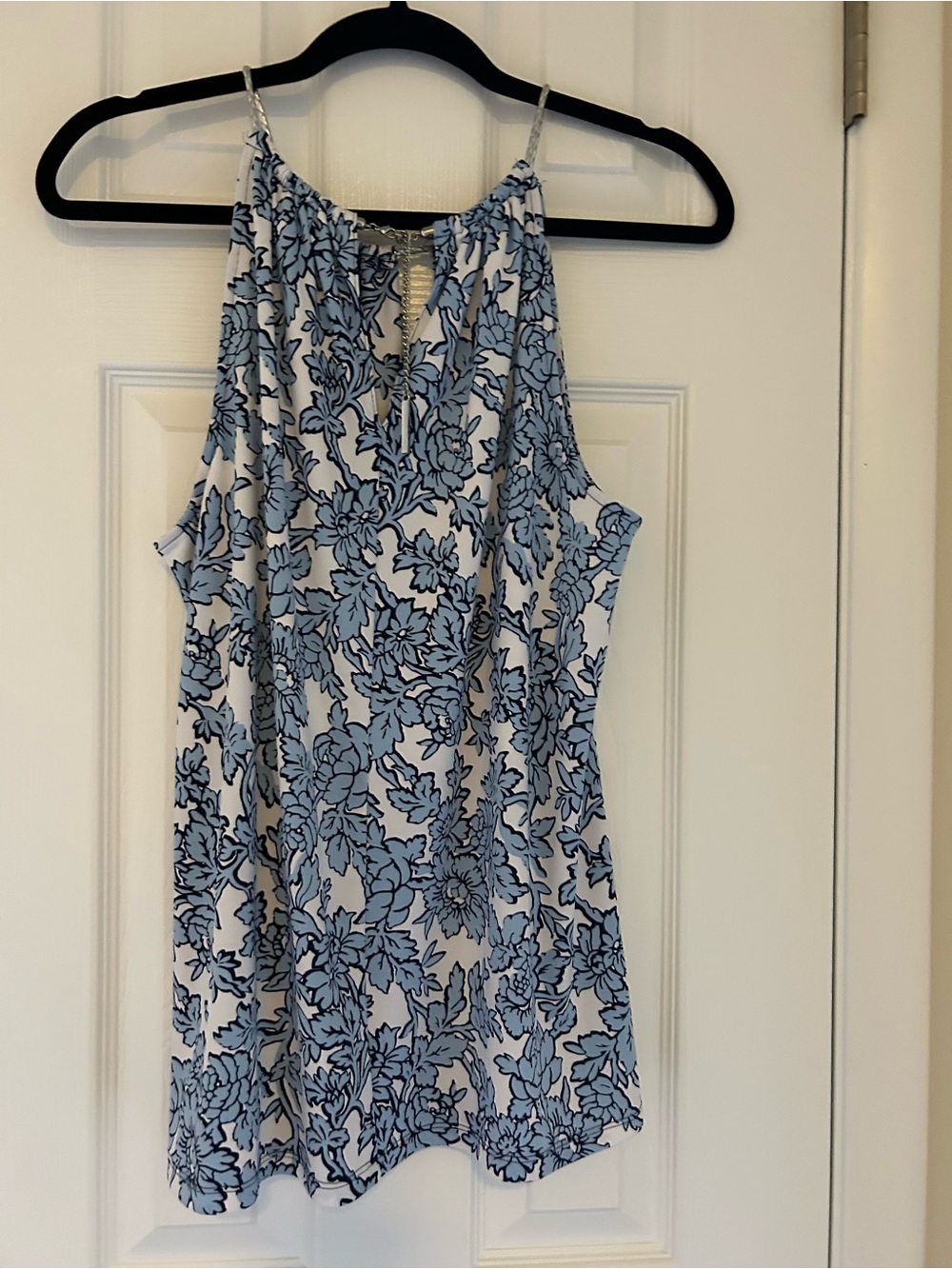 Michael Kors Sleeveless Blue Floral Halter Top - Women's